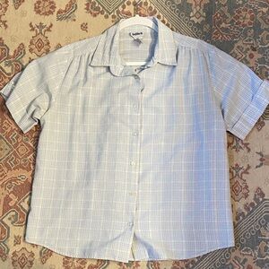 Bon Worth Light Blue Plaid Short Sleeve Blouse
